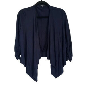 Premise Studio Open Navy Blue Ruched Sleeve Flowy Quarter Sleeve Cardigan Size S